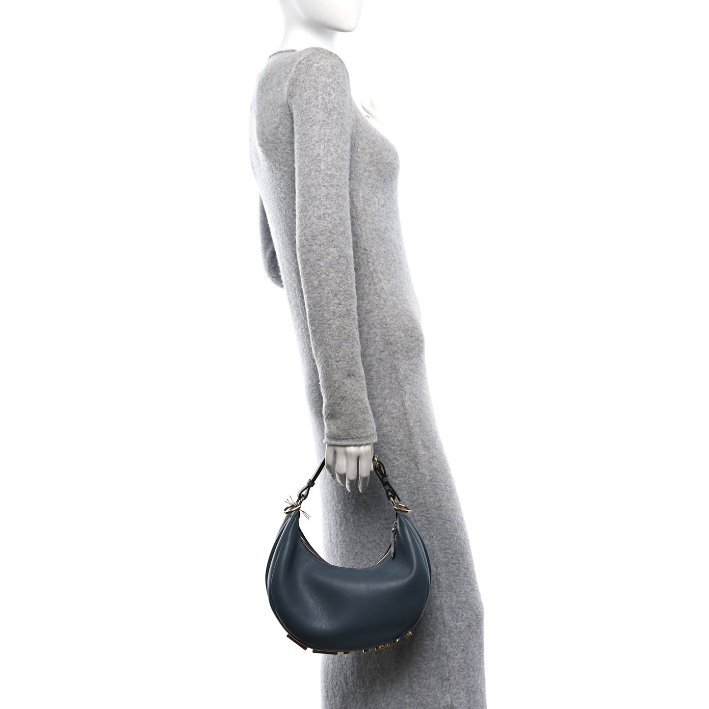 Vitello Grace Matte Small Fendigraphy Hobo Bag Tempesta
