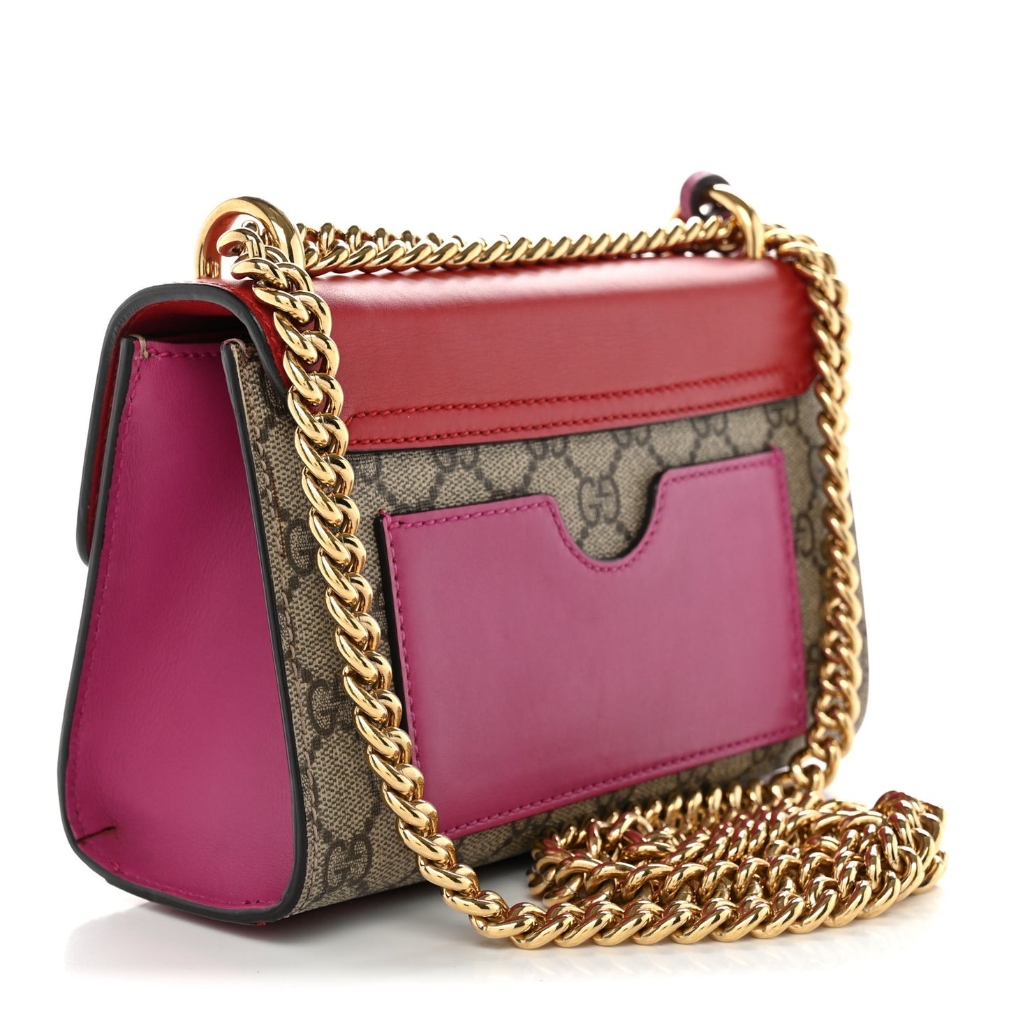 GG Supreme Monogram Calfskin Small Padlock Shoulder Bag Beige Hibiscus Red New Rosette