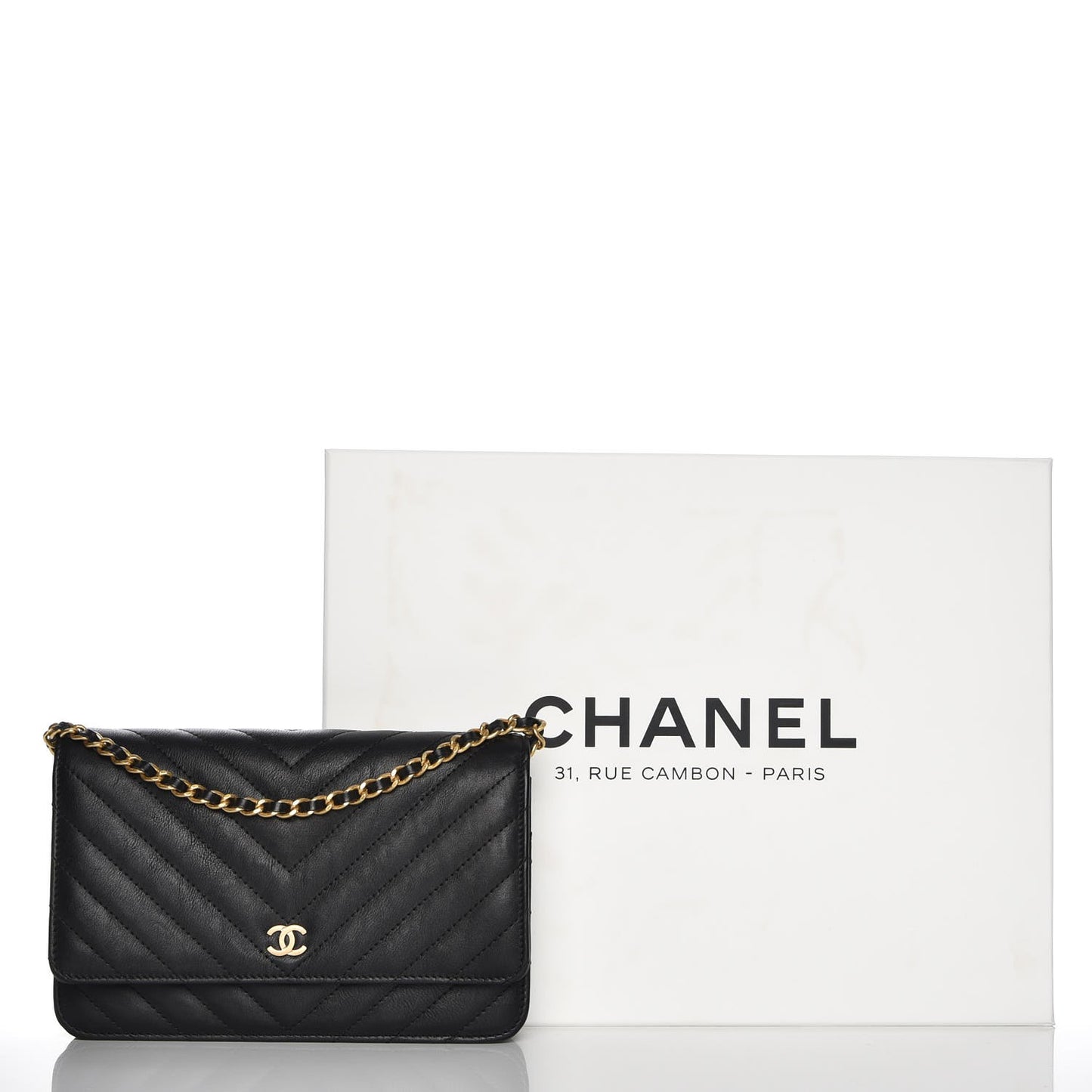 Calfskin Chevron Quilted Wallet On Chain WOC Black
