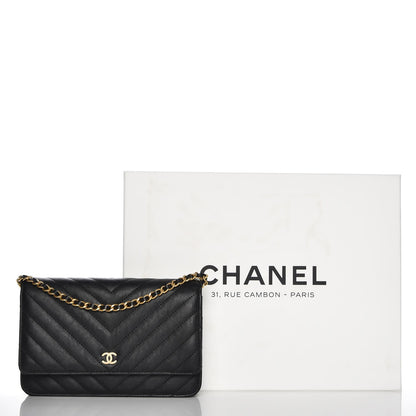 Chanel Calfskin Chevron Quilted Wallet On Chain WOC Black 9 of 9