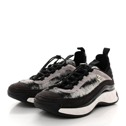 Chanel Suede Calfskin Mixed Fibers CC Sneakers 38 Grey 3 of 9