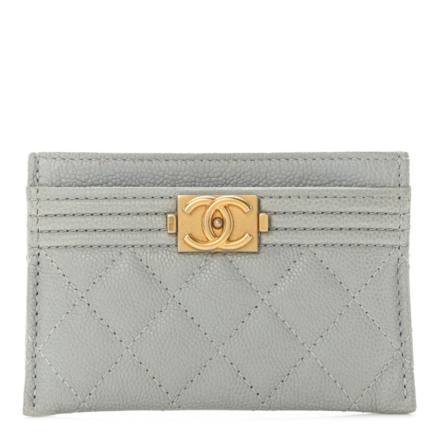 Caviar Quilted Boy Card Holder Grey