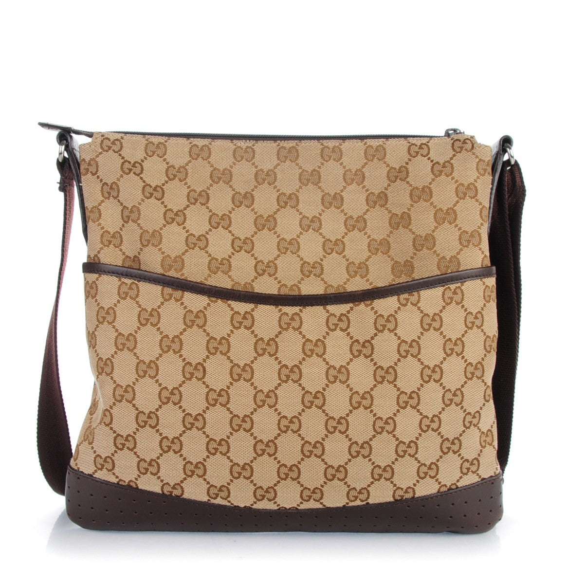 Gucci Monogram Calfskin Perforated Medium Flat Messenger Bag Dark Brown 1 of 7