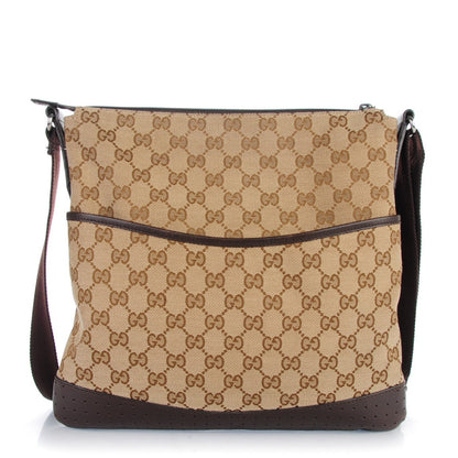 Gucci Monogram Calfskin Perforated Medium Flat Messenger Bag Dark Brown 1 of 7