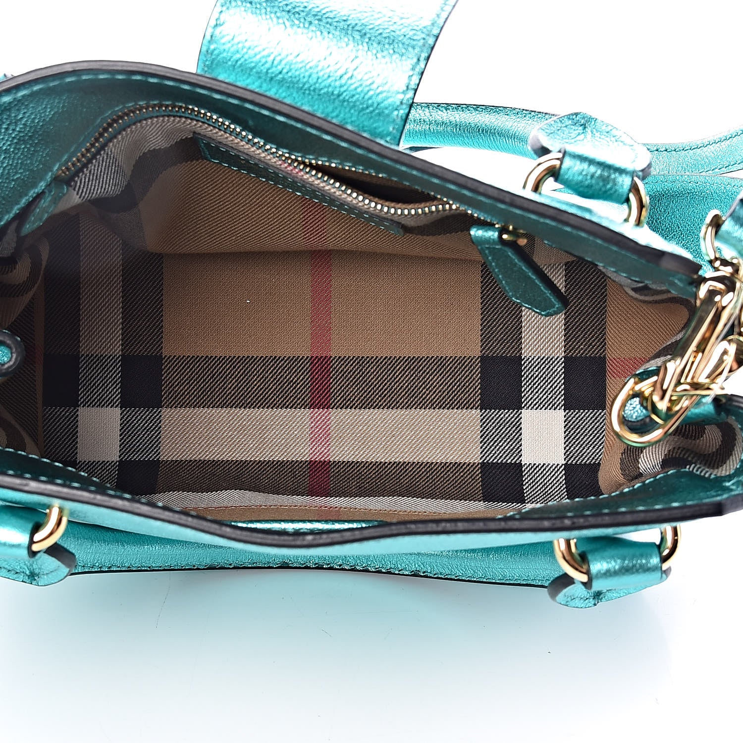 Burberry Metallic Soft Grain Calfskin Small Buckle Tote Emerald 6 of 18