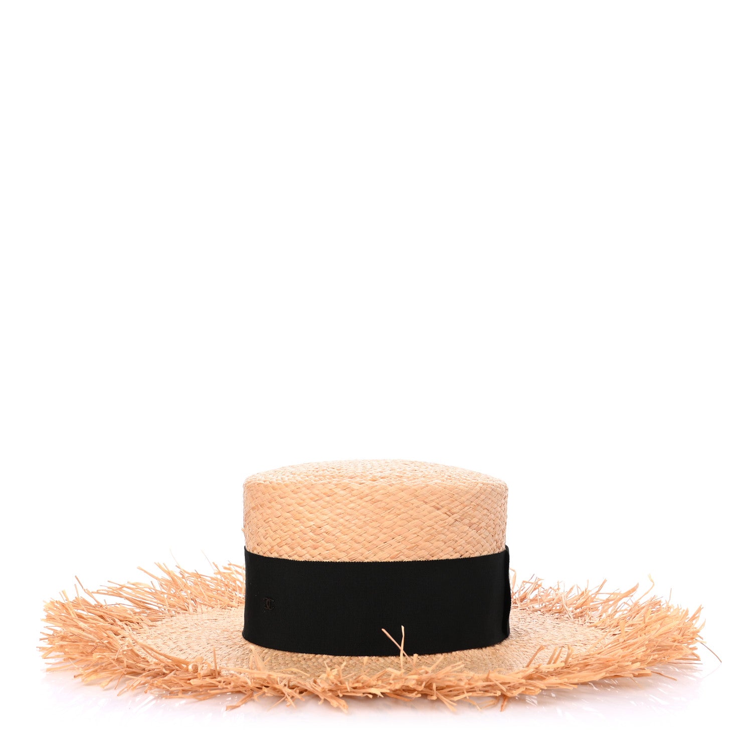Chanel Raffia Wide Brimmed Hat L Beige Black 4 of 8