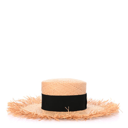 Chanel Raffia Wide Brimmed Hat L Beige Black 4 of 8