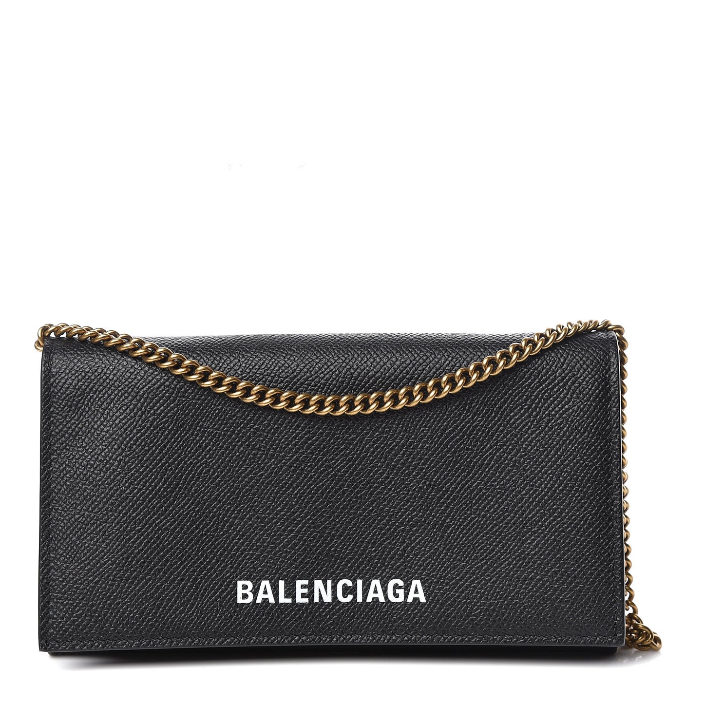 Signature Grained Calfskin Logo Ville Wallet on Chain Black