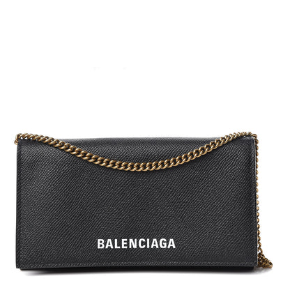 Balenciaga Signature Grained Calfskin Logo Ville Wallet on Chain Black 1 of 11
