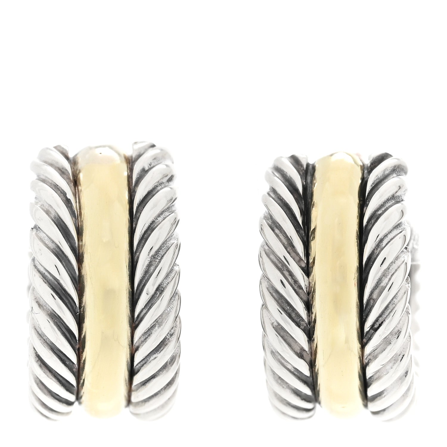 David Yurman Sterling Silver 14K Yellow Gold 16mm Cable Classics Hoop Earrings 1 of 5