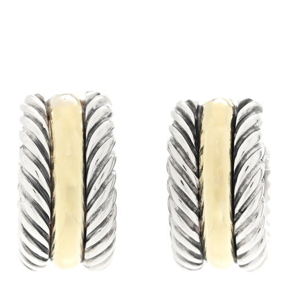 David Yurman Sterling Silver 14K Yellow Gold 16mm Cable Classics Hoop Earrings 1 of 5