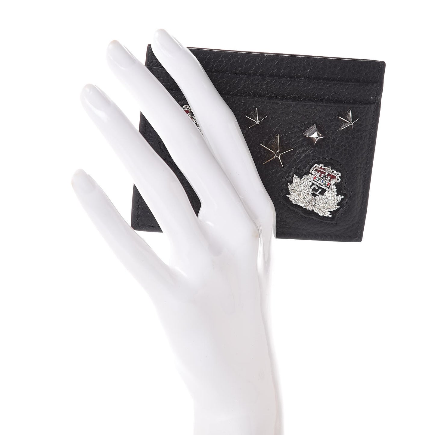 Grained Calfskin Kios Star Studded Card Holder Black