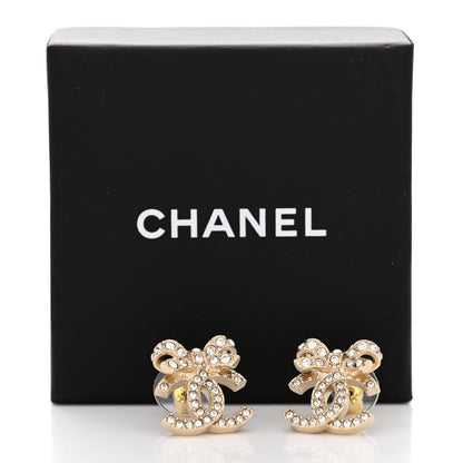 Chanel Crystal CC Bow Dangle Earrings Gold 6 of 6