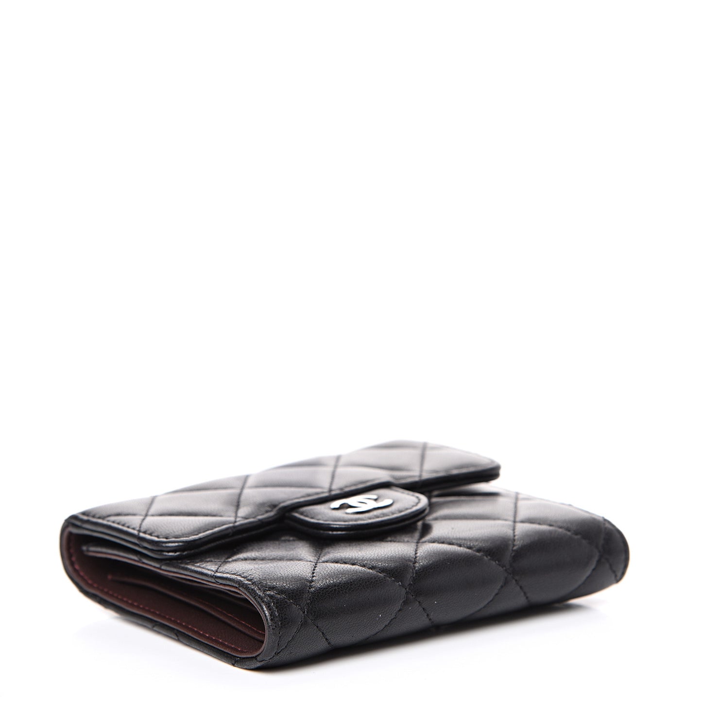Lambskin Quilted Compact Flap Wallet Black