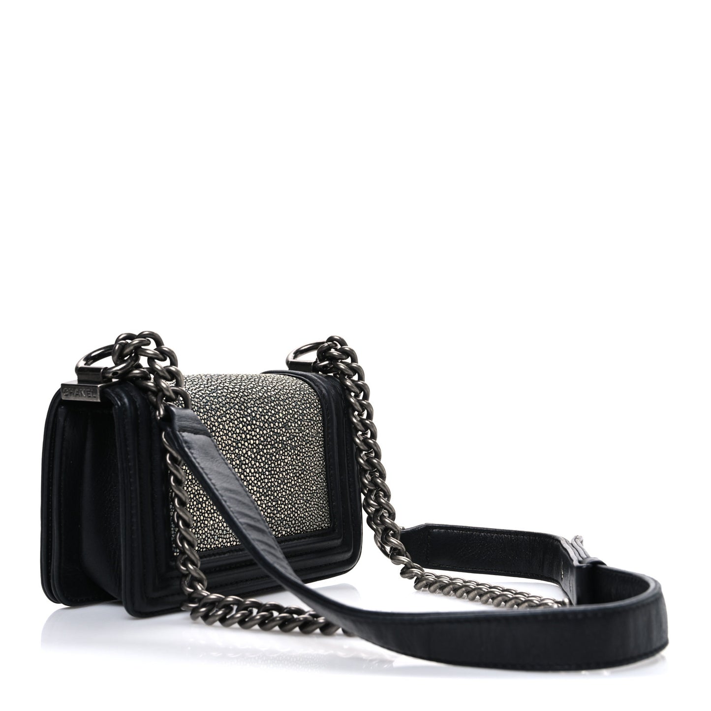 Galuchat Stingray Mini Boy Flap Black Silver