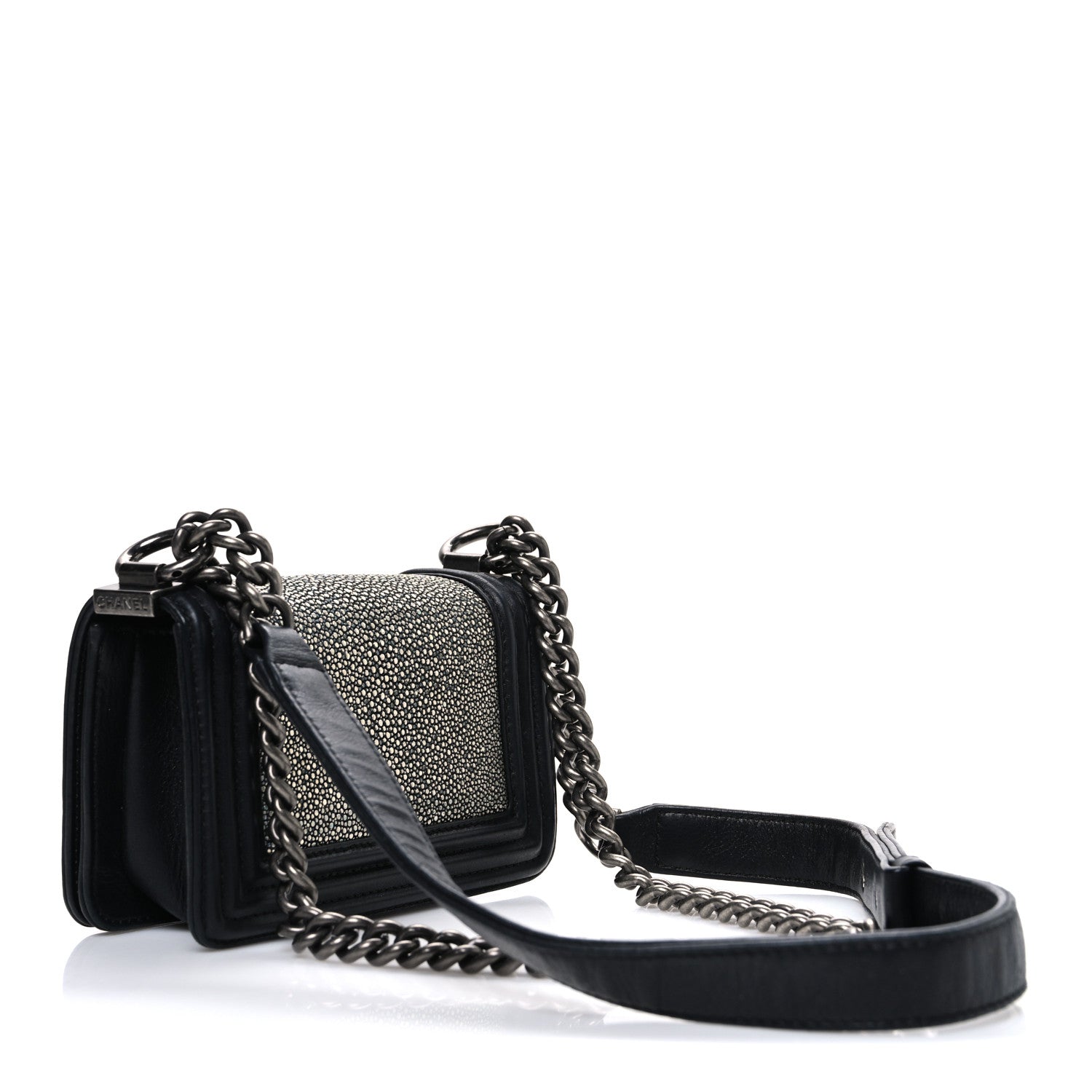 Chanel Galuchat Stingray Mini Boy Flap Black Silver 3 of 10