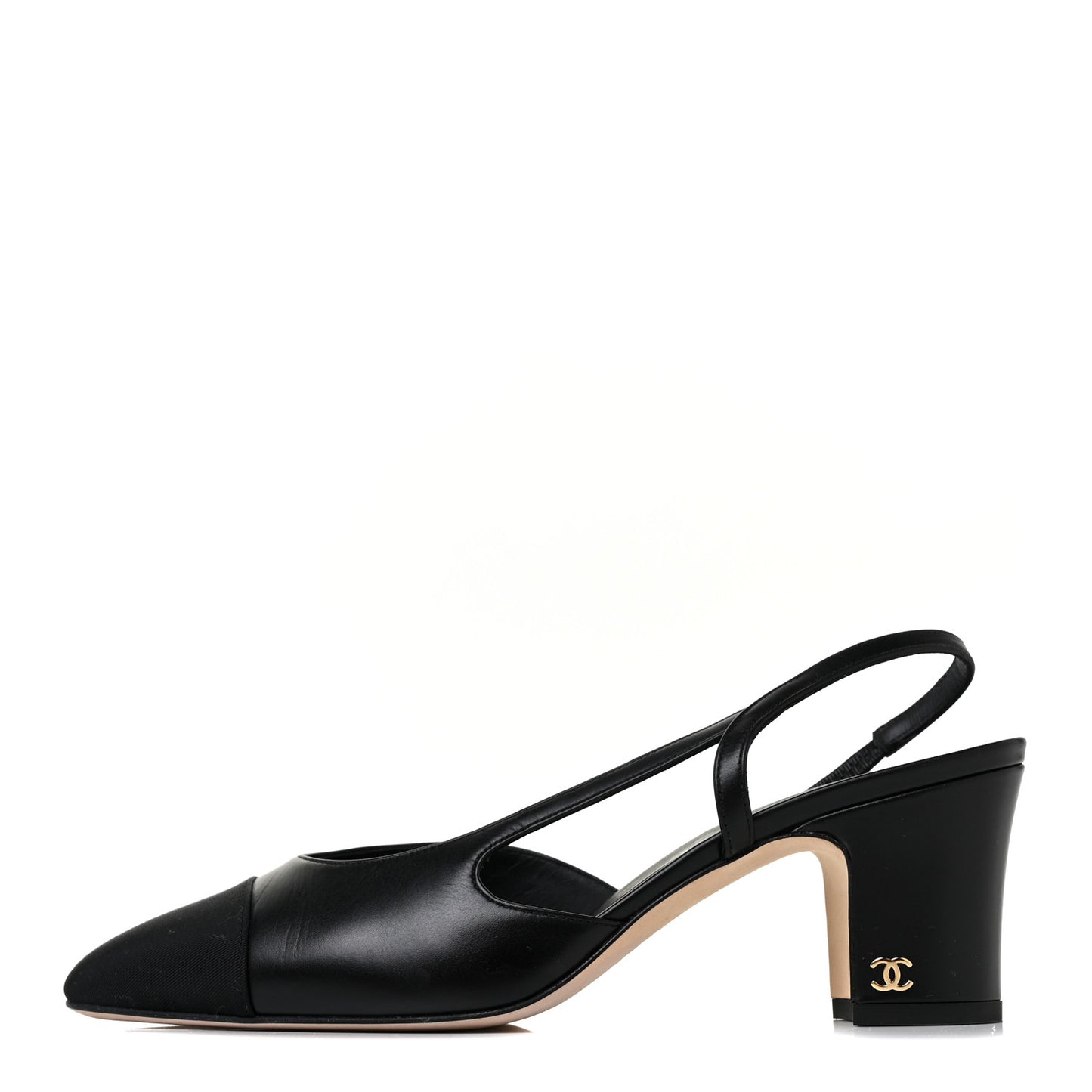 Goatskin Grosgrain Cap Toe CC Slingback Sandals 38.5 Black