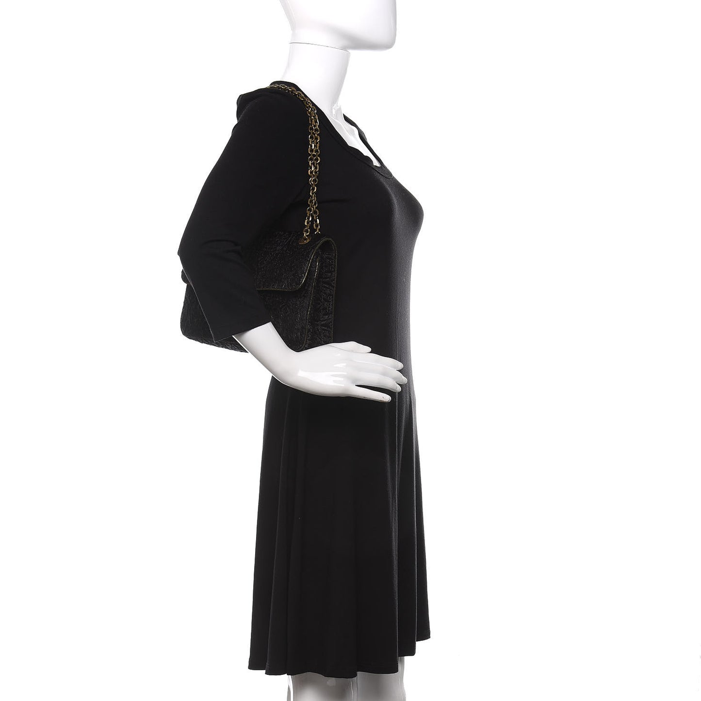 Calf Hair Embroidered Shoulder Bag Black