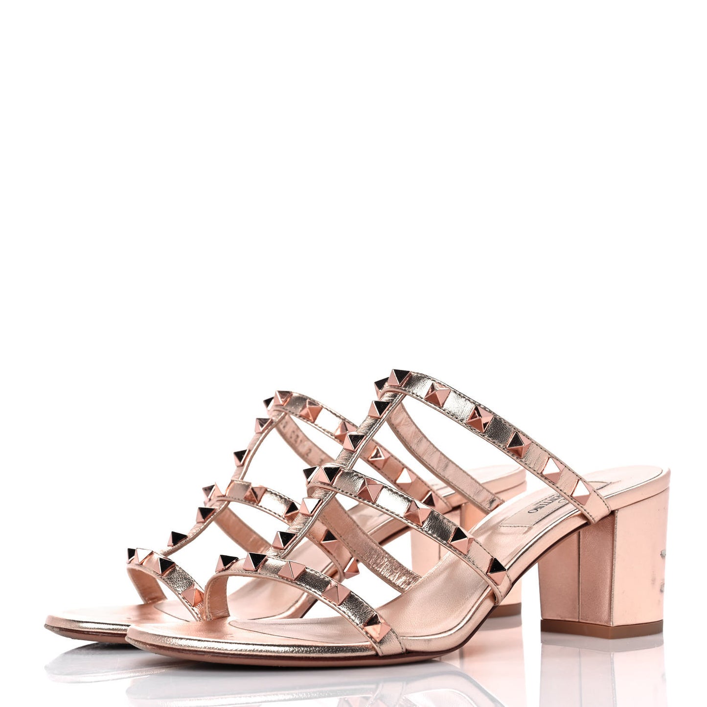 Metallic Nappa Rockstud 60mm Caged Slide Sandals 38.5 Rame
