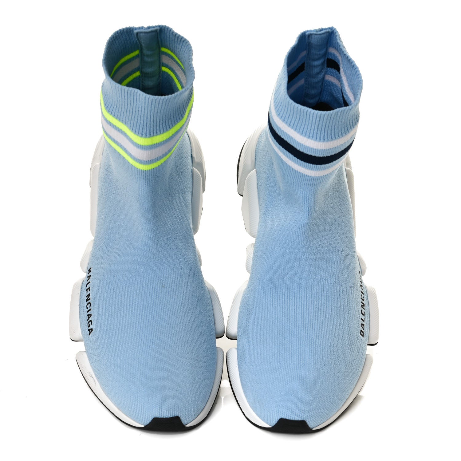 Balenciaga Technical 3D Recycled Knit Striped Womens Speed 2.0 Sneakers 37 Airy Blue Navy Fluorescent Yellow 5 of 10