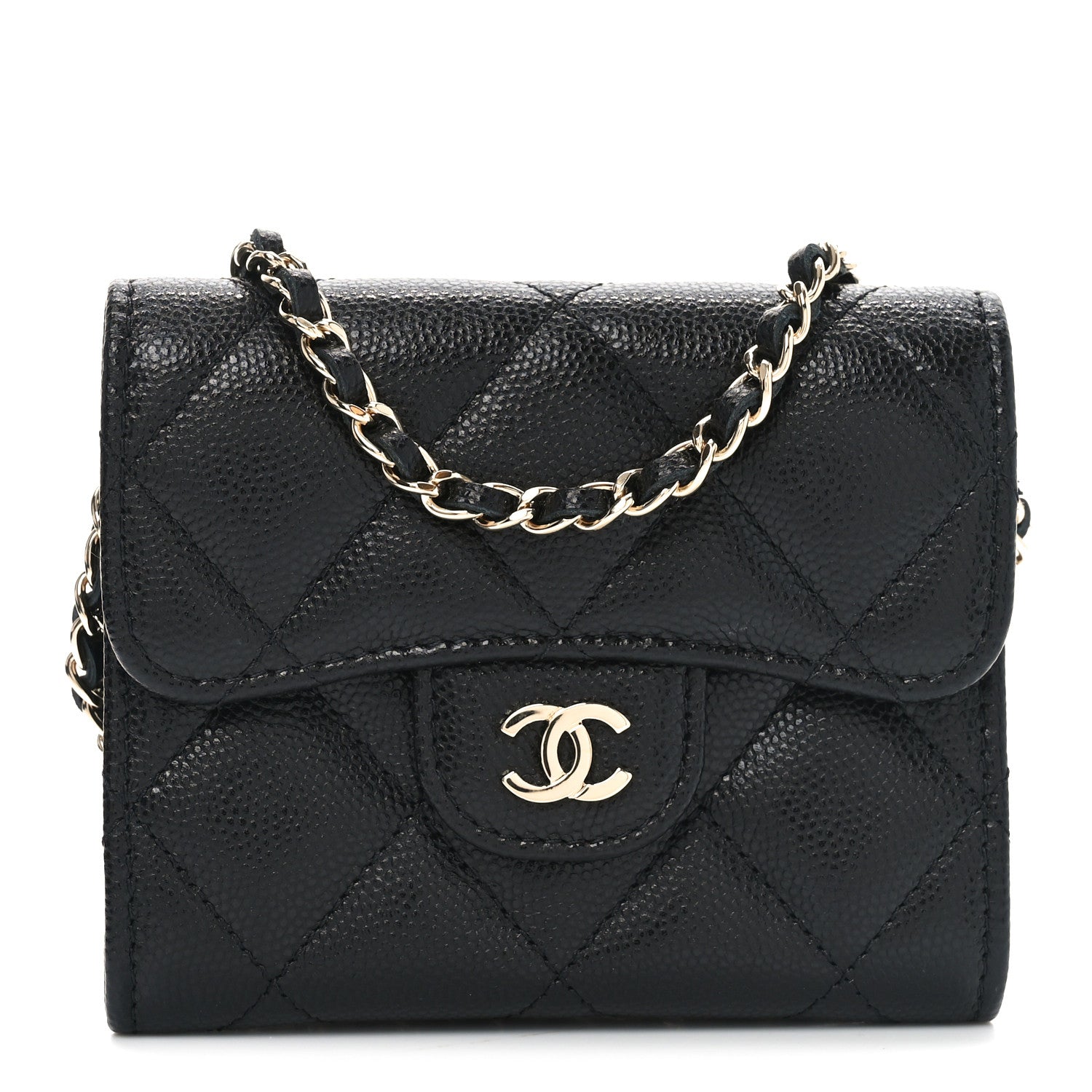 Chanel Caviar Quilted Flap Card Holder On Chain Black 1 of 10