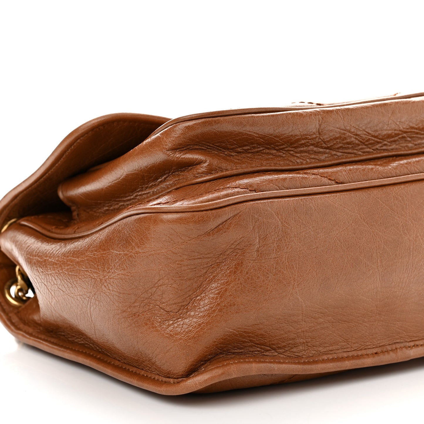 Crinkled Calfskin Matelasse Monogram Medium Niki Chain Satchel Light Caramel