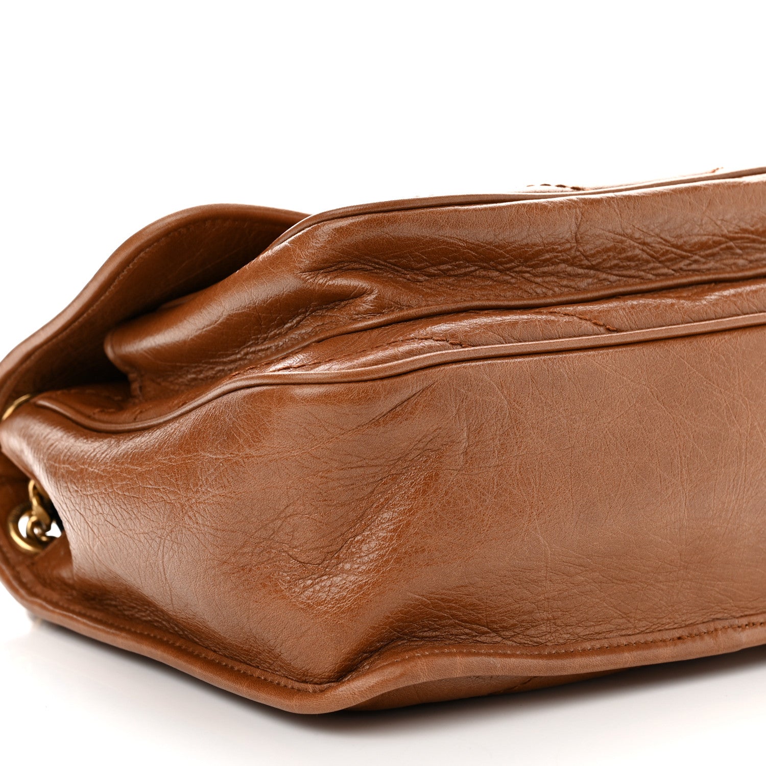 Saint Laurent Crinkled Calfskin Matelasse Monogram Medium Niki Chain Satchel Light Caramel 10 of 14