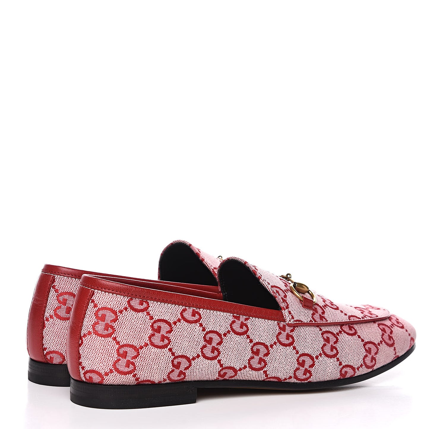 Canvas GG Monogram Horsebit Womens Jordaan Loafers 37.5 Gardenia Hibiscus Red