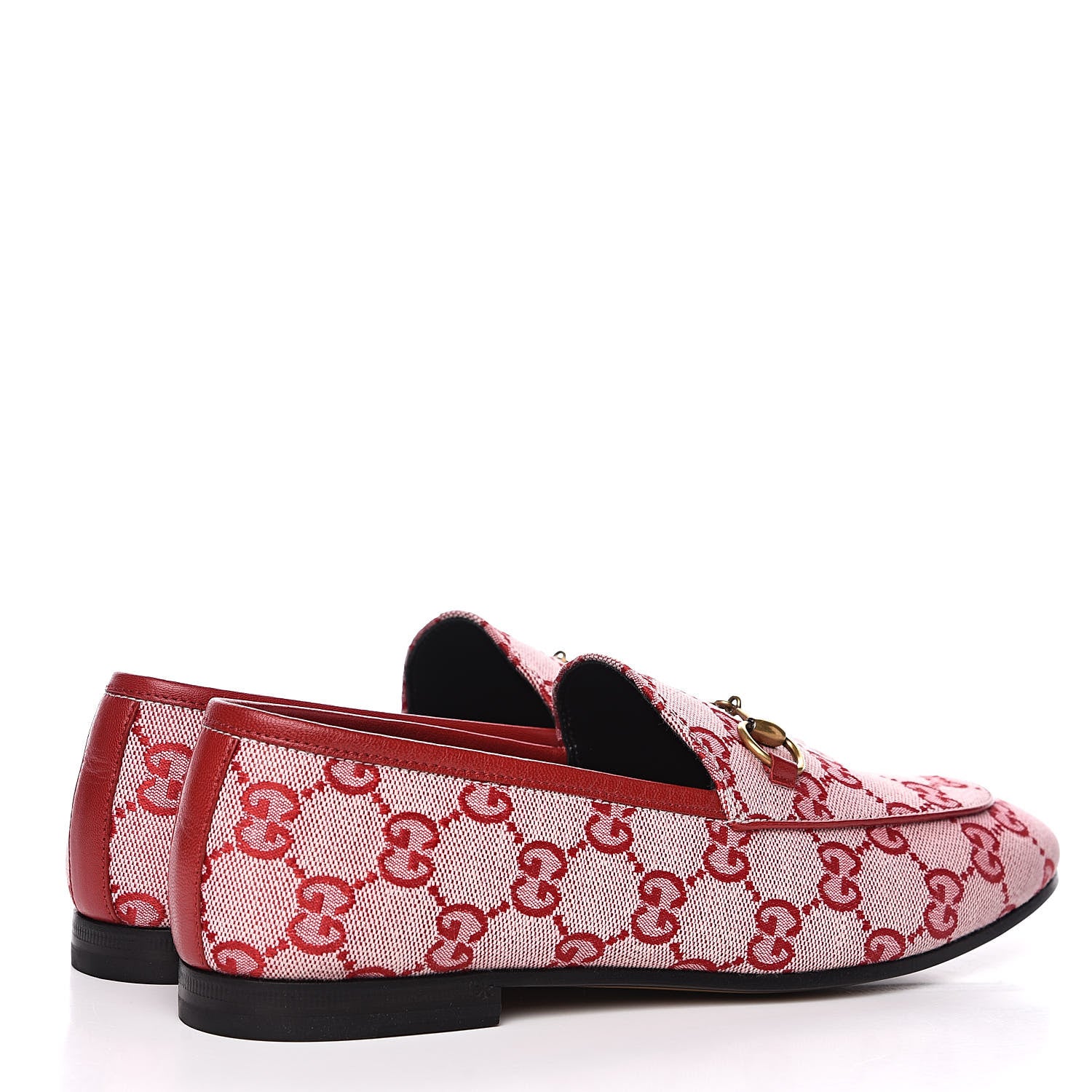 Gucci Canvas GG Monogram Horsebit Womens Jordaan Loafers 37.5 Gardenia Hibiscus Red 4 of 9