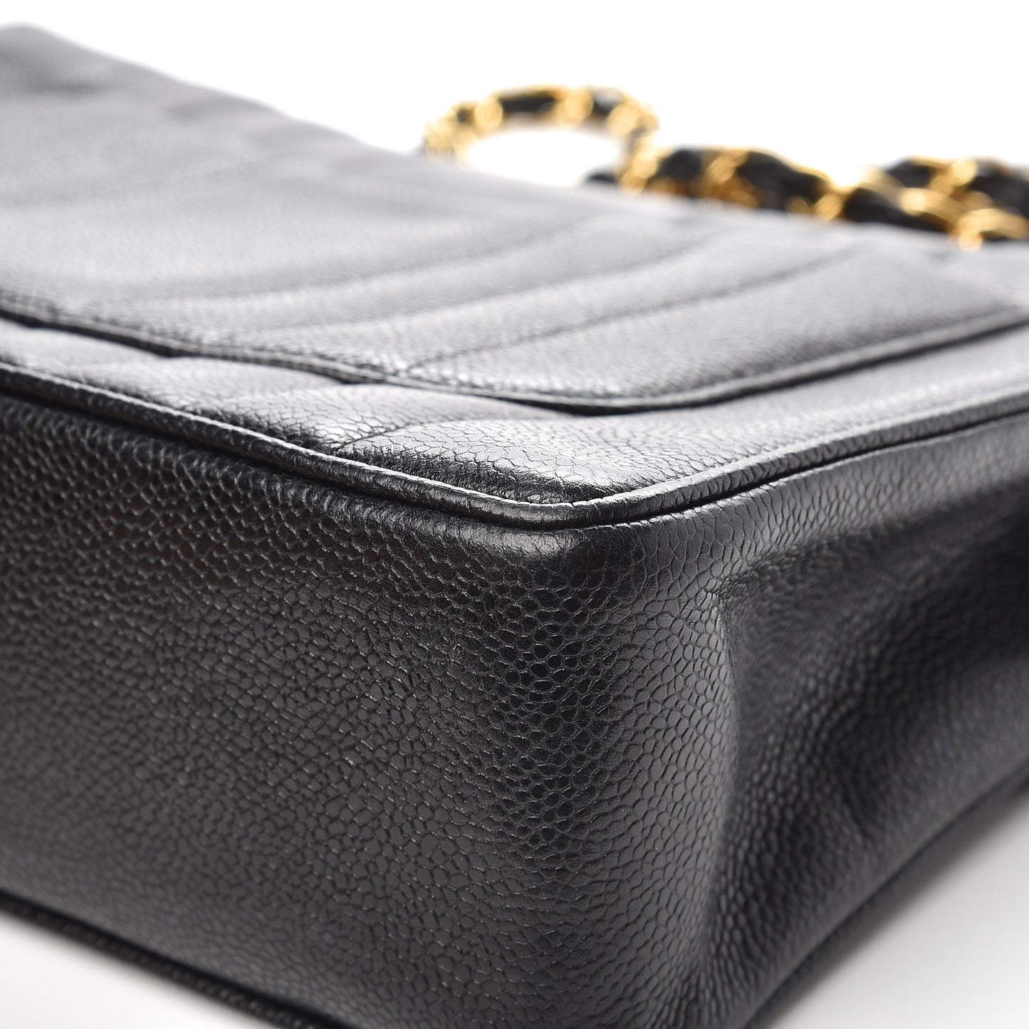 Caviar Vertical Quilted Jumbo Flap Black