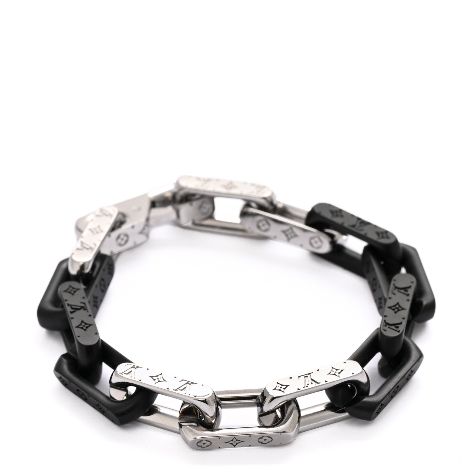 Louis Vuitton Metal Monogram Chain Bracelet Silver Black 1 of 6