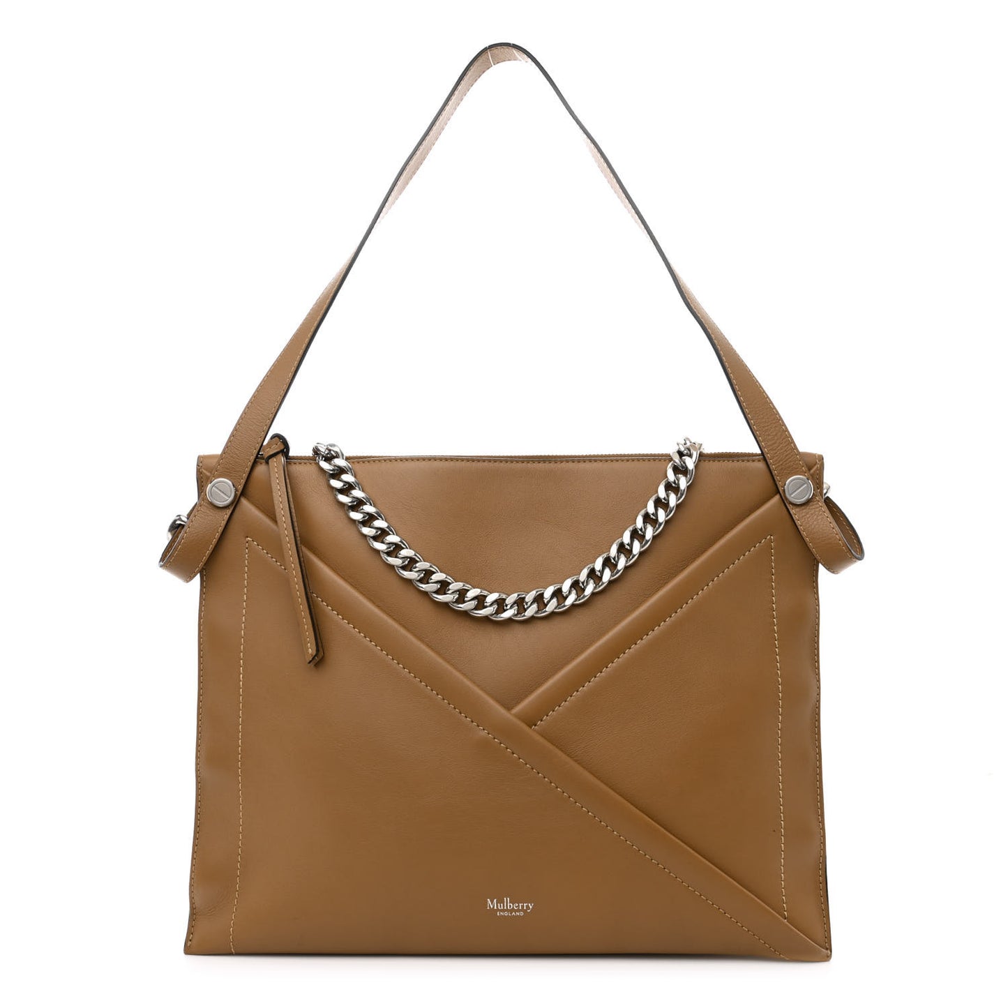 Matte Smooth Calfskin Large M Zippered Bag Teak
