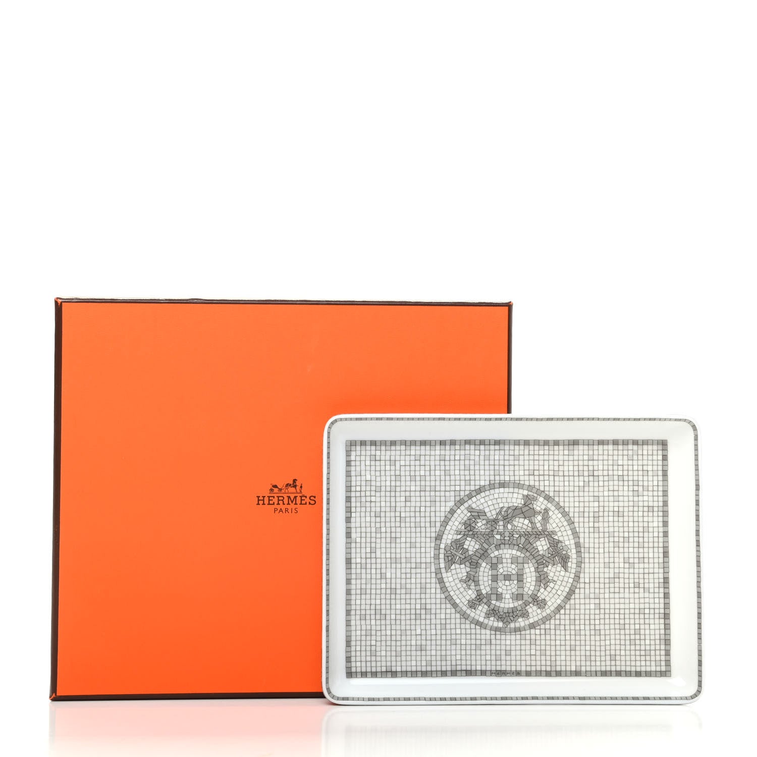 Hermes Porcelain Mosaique Au 24 Sushi Plate Platine 6 of 6