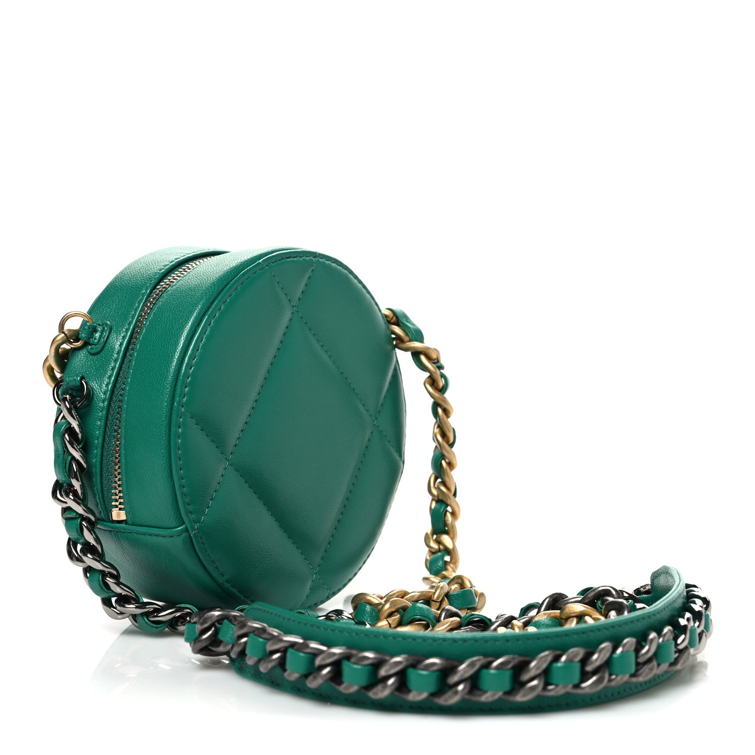 Chanel Lambskin Quilted Chanel 19 Round Clutch With Chain Green 3 of 10
