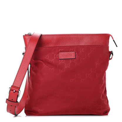 Gucci Nylon Monogram Dollar Calfskin Flat Messenger Bag Vibrant Red 1 of 10