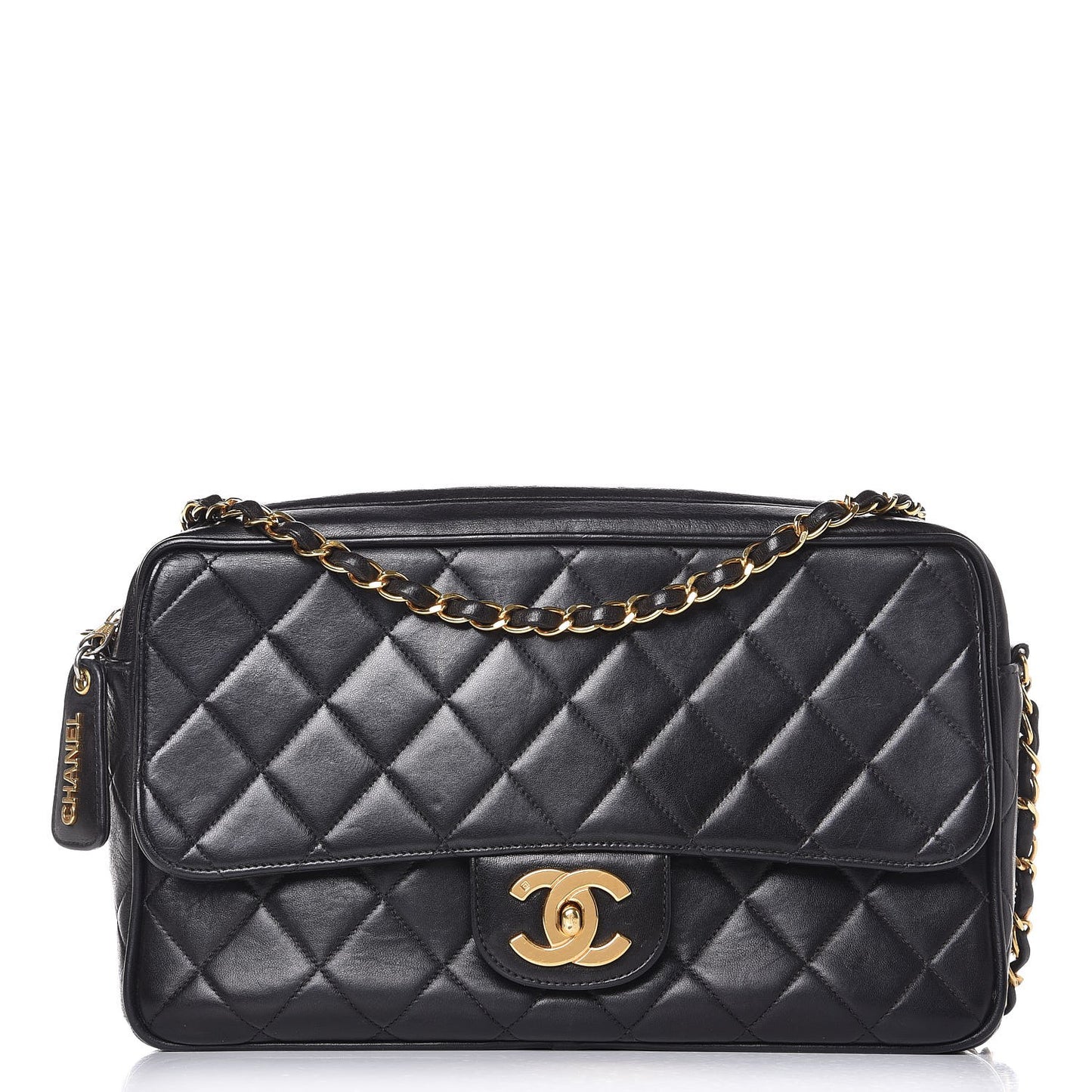 Lambskin Quilted Flap Camera Case Black