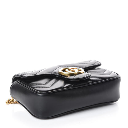 Gucci Calfskin Matelasse Super Mini GG Marmont Shoulder Bag Black 4 of 8