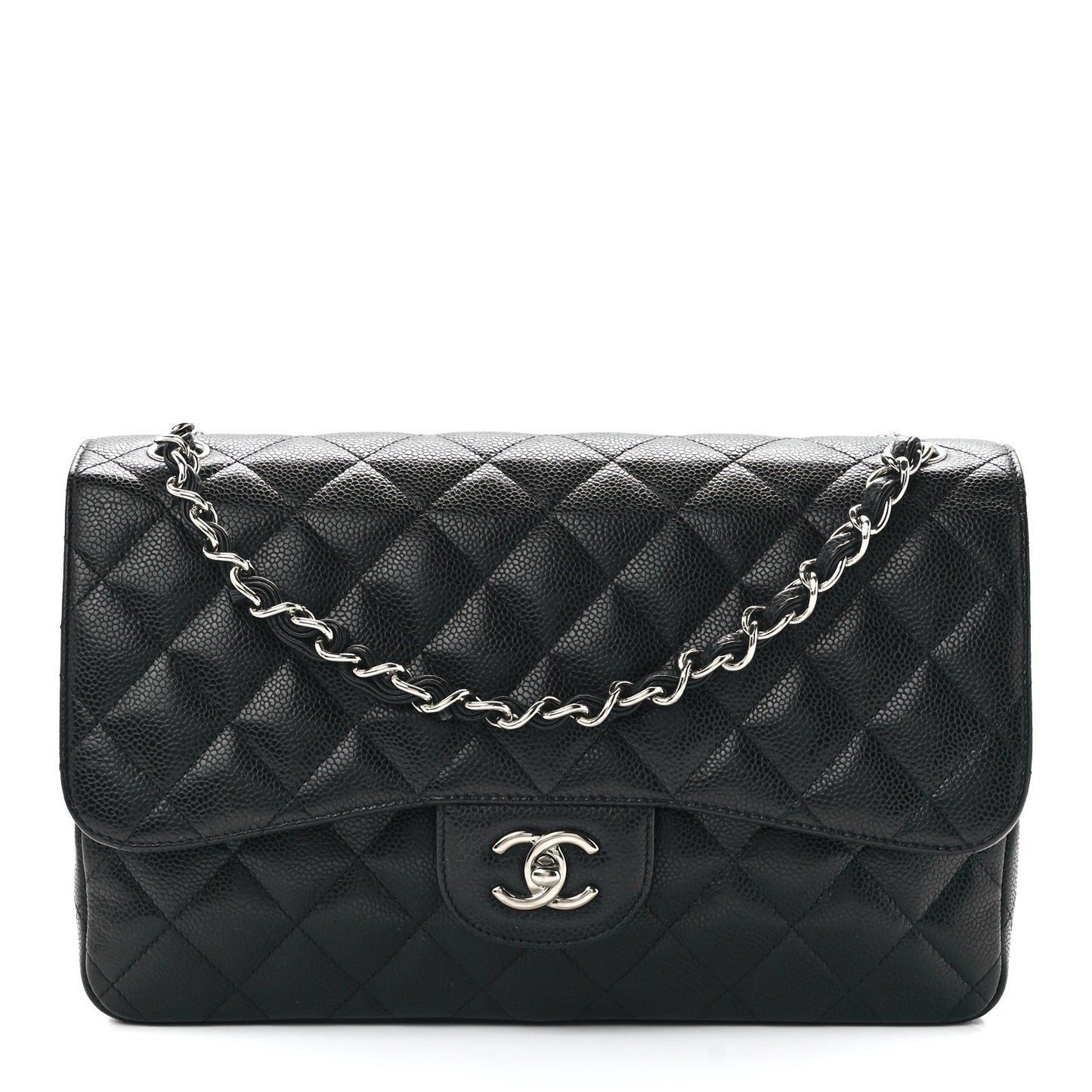 Caviar Quilted Jumbo Double Flap Black