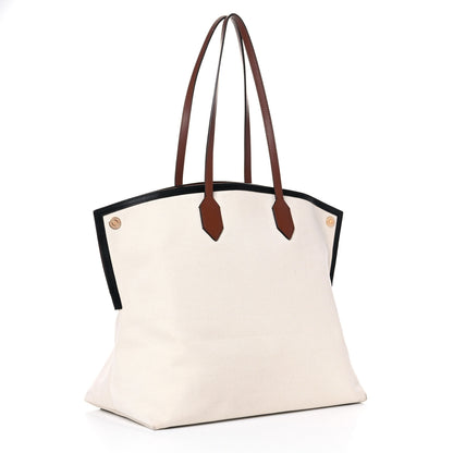 Burberry Cotton Canvas Calfskin Large Society Tote Bag Natural 3 of 20