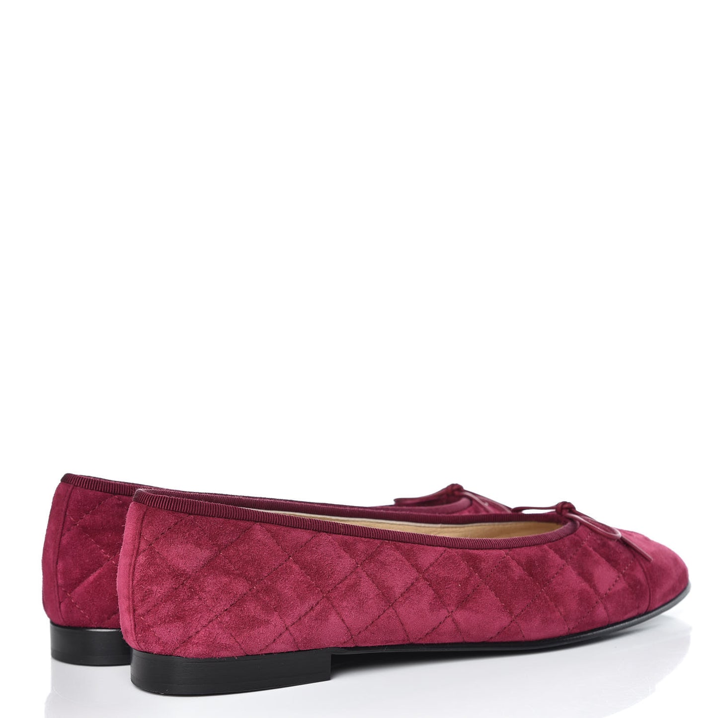 Suede Calfskin Quilted Cap Toe CC Ballerina Flats 40.5 Dark Pink
