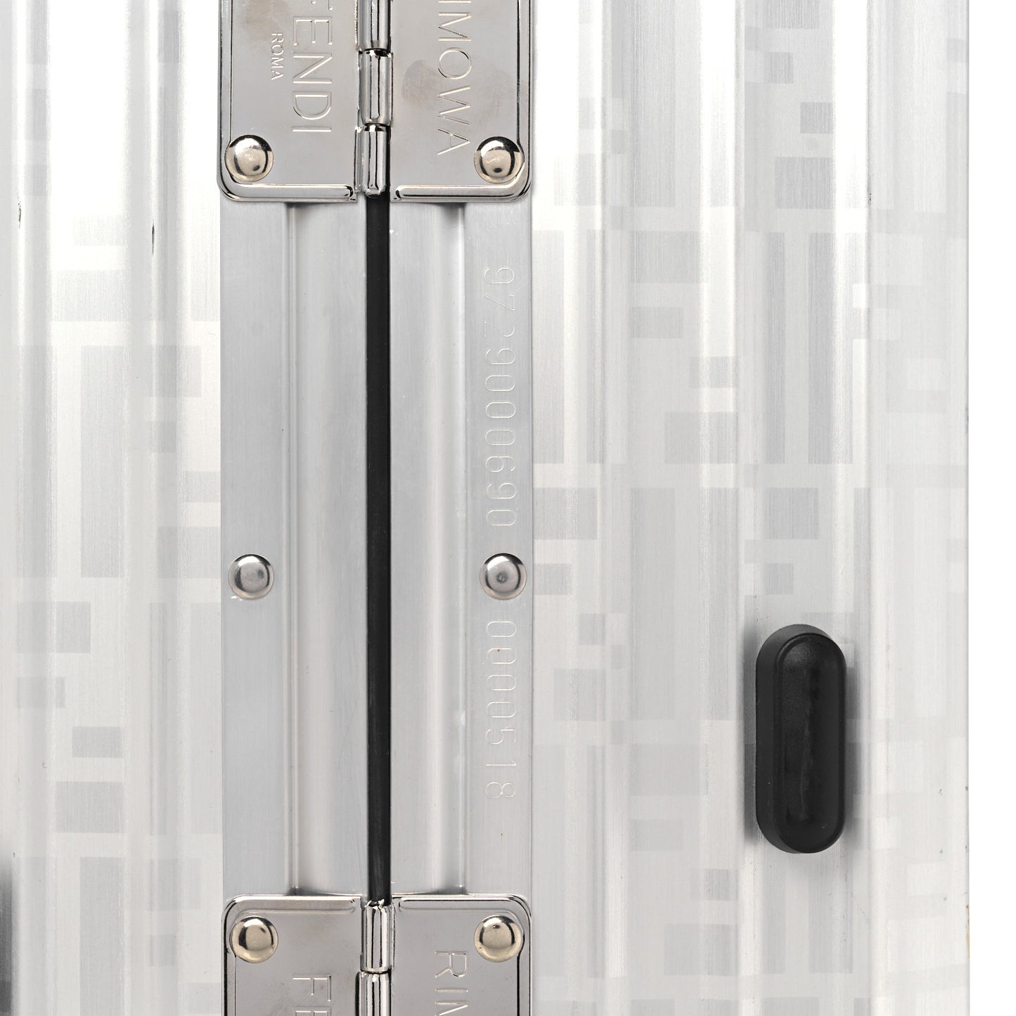 X RIMOWA Aluminum FF Print Roll Away Carry On Luggage Silver Red