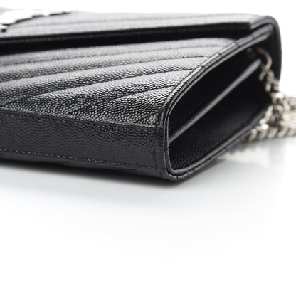 Saint Laurent Grain De Poudre Matelasse Chevron Monogram Chain Wallet Black 10 of 11