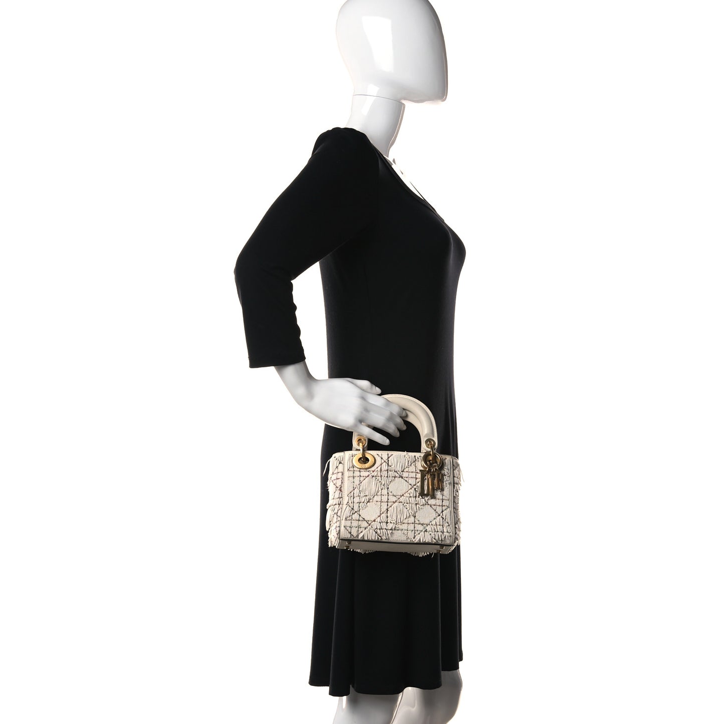 Lambskin Beaded Fringe Mini Lady Dior White