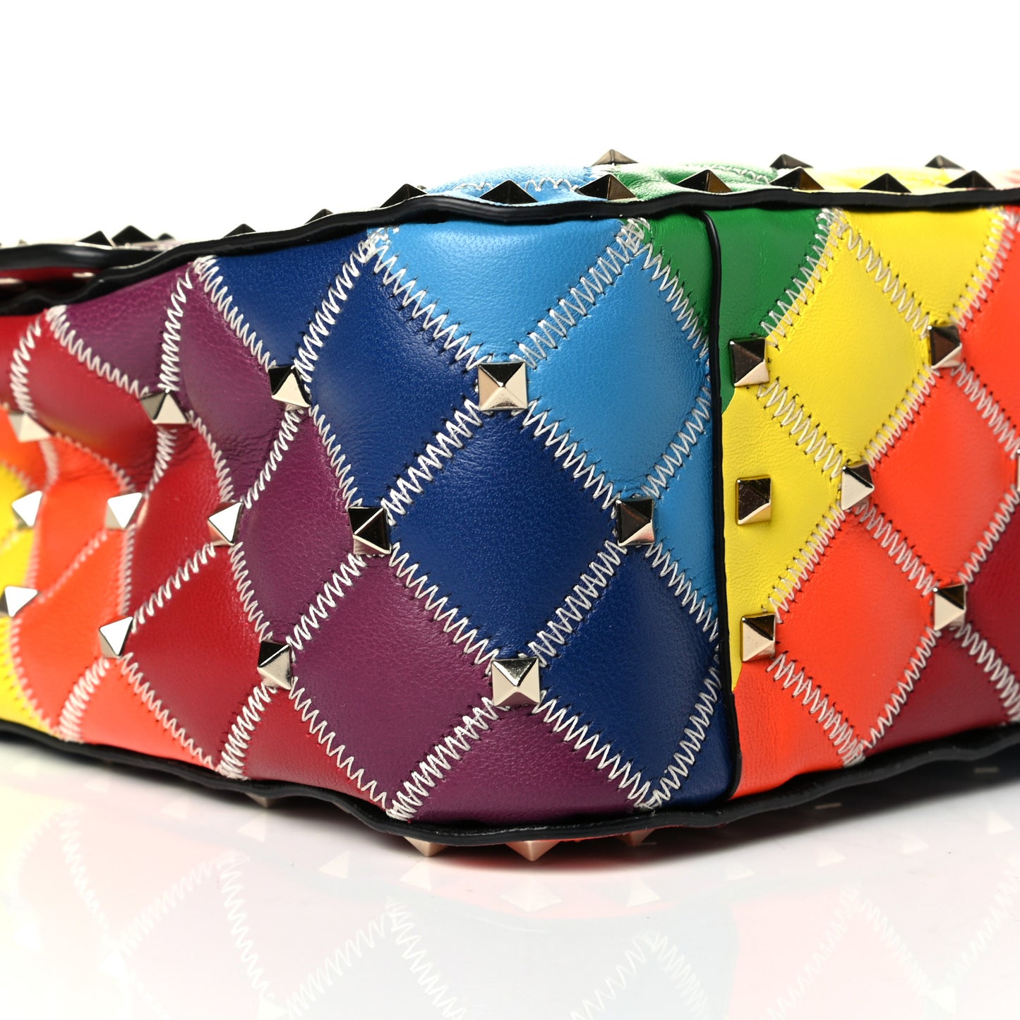Lambskin Medium Rockstud Spike Shoulder Bag Rainbow
