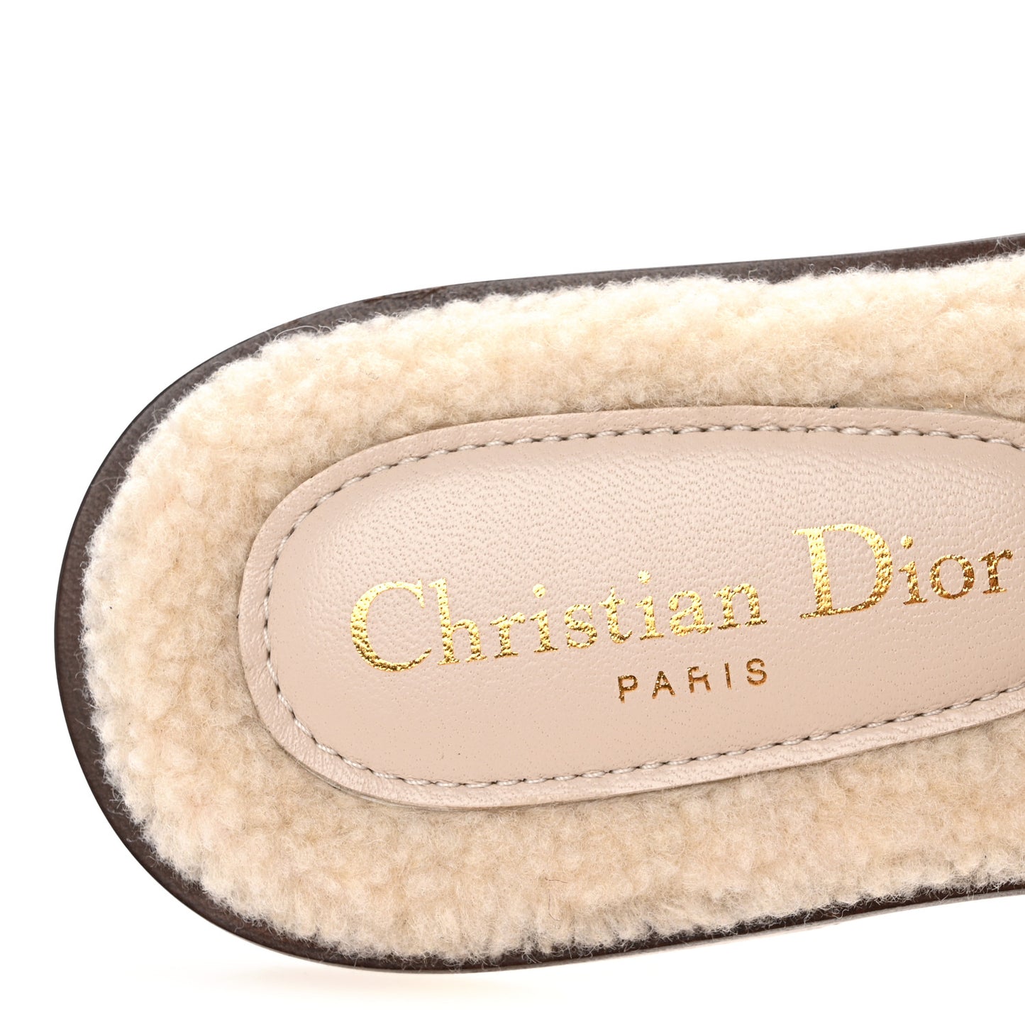 Suede Goatskin Shearling Embroidered Dway Slide Sandals 38 Cookie