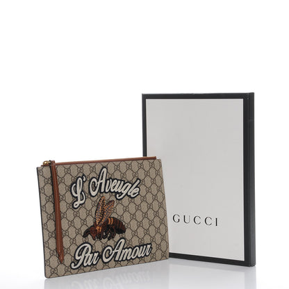 Gucci Calfskin GG Supreme Monogram Blind for Love Embroidered Large Zip Pouch Brown 8 of 8