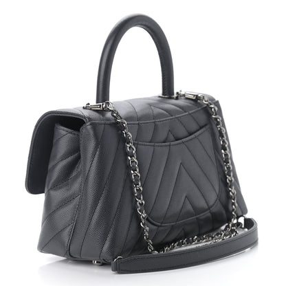 Chanel Caviar Chevron Quilted Mini Coco Handle Flap Dark Grey 2 of 9