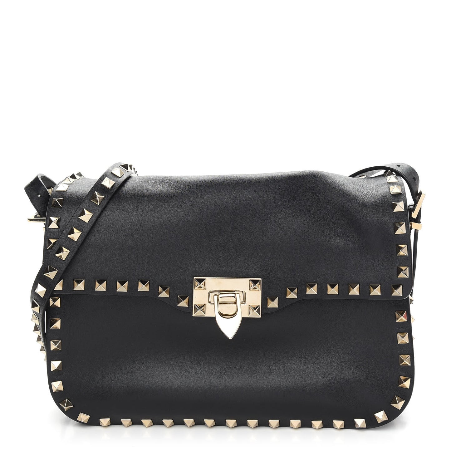 Vitello Medium Rockstud Flap Saddle Bag Black