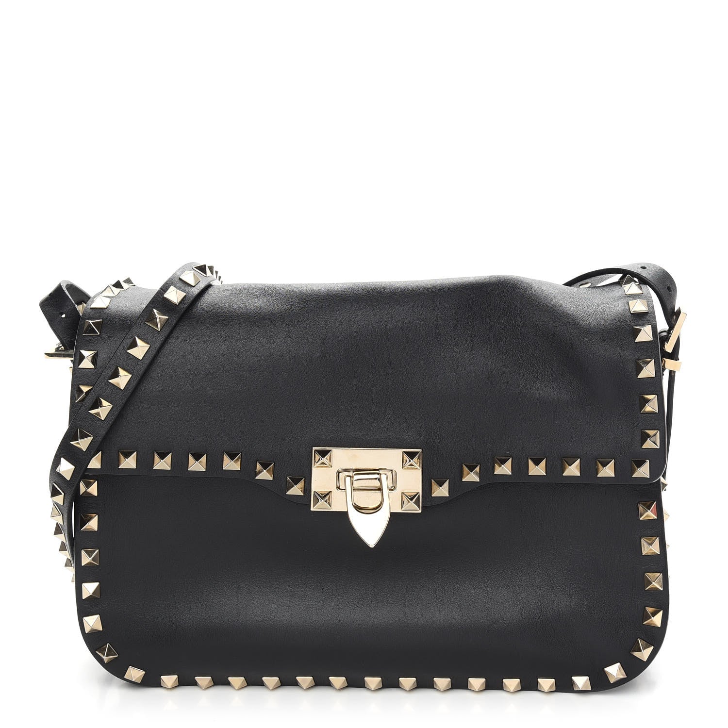 Valentino Garavani Vitello Medium Rockstud Flap Saddle Bag Black 1 of 10