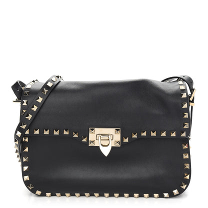 Valentino Garavani Vitello Medium Rockstud Flap Saddle Bag Black 1 of 10